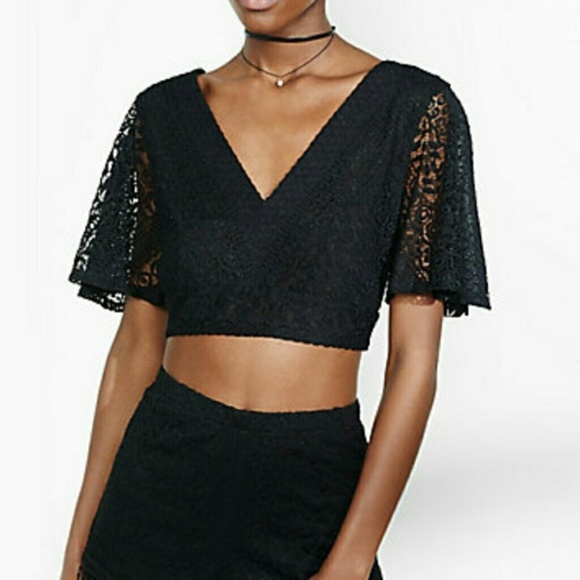 Black Lace Open Tie Back Crop Top - Picture 3 of 6